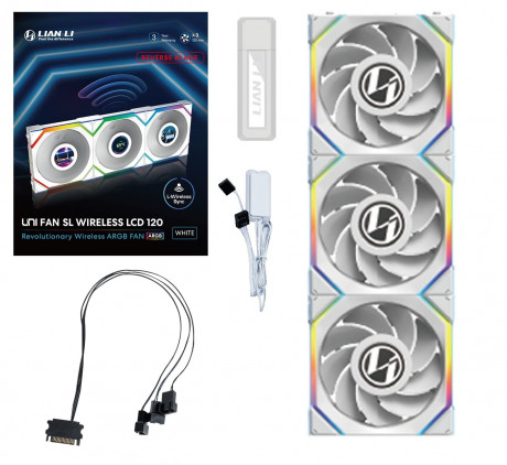Lian Li UNI FAN REVERSE SL WIRELESS LCD 3x120mm Beyaz Kasa Fanı (G99.12RSLLCD1W3W.00)
